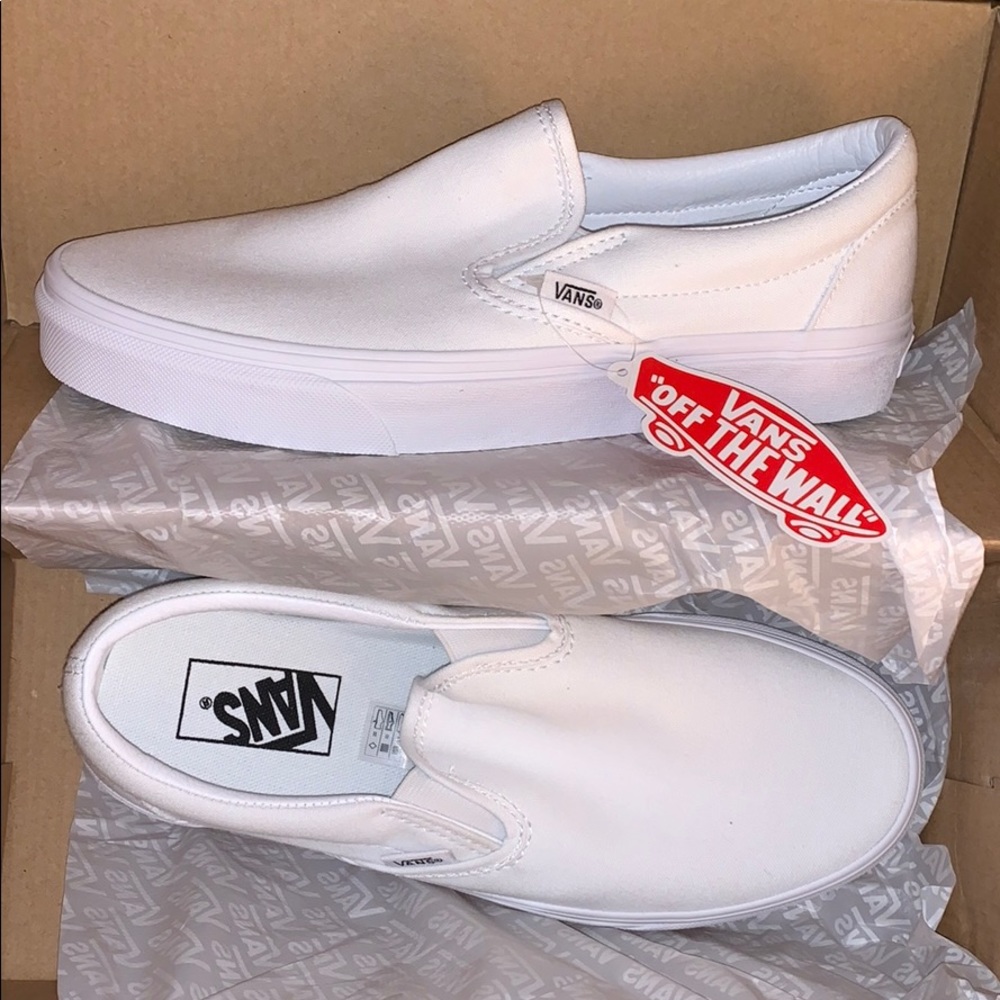 white slip on vans never worn